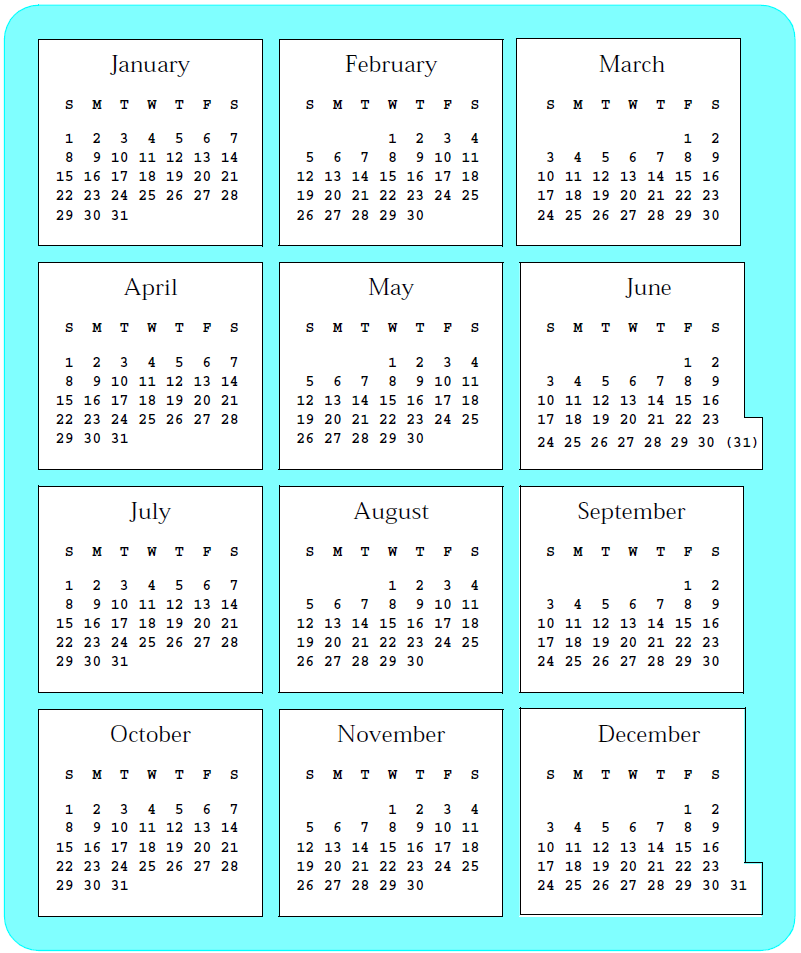 months of the year calendar